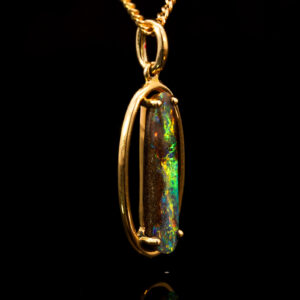 Yellow Gold Blue Green Yellow Orange Solid Australian Boulder Opal Pendant Necklace