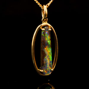 Yellow Gold Blue Green Yellow Orange Boulder Opal Pendant