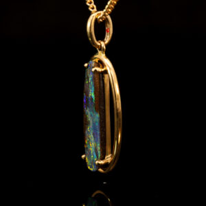 Yellow Gold Blue Green Yellow Orange Solid Australian Boulder Opal Pendant Necklace