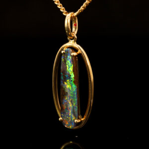Yellow Gold Blue Green Yellow Orange Boulder Opal Pendant