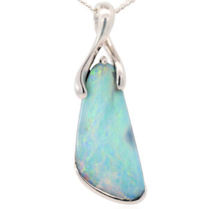 Sterling Silver Blue Green Yellow Orange Solid Australian Boulder Opal Pendant Necklace
