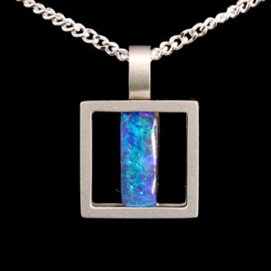 White Gold Blue Green Purple Boulder Opal Pendant