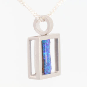 White Gold Blue Green Purple Solid Australian Boulder Opal Pendant