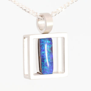 White Gold Blue Green Purple Boulder Opal Pendant