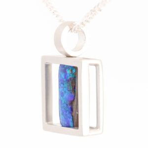 White Gold Blue Green Purple Solid Australian Boulder Opal Pendant