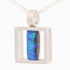 White Gold Blue Green Purple Boulder Opal Pendant