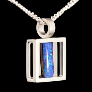 White Gold Blue Green Purple Boulder Opal Pendant