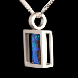 White Gold Blue Green Purple Solid Australian Boulder Opal Pendant