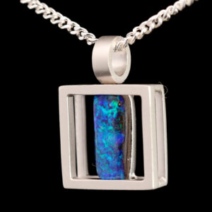 White Gold Blue Green Purple Boulder Opal Pendant