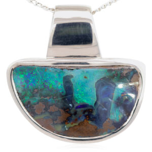 Sterling Silver Blue Green Purple Solid Australian Boulder Opal Pendant Necklace
