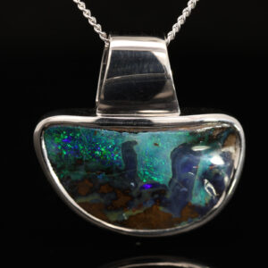 Sterling Silver Blue Green Purple Boulder Opal Pendant