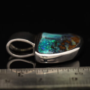 Sterling Silver Blue Green Purple Solid Australian Boulder Opal Pendant Necklace
