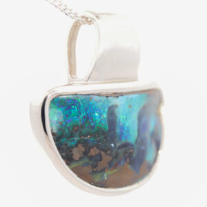 Sterling Silver Blue Green Purple Solid Australian Boulder Opal Pendant Necklace