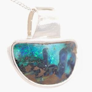 Sterling Silver Blue Green Purple Solid Australian Boulder Opal Pendant Necklace