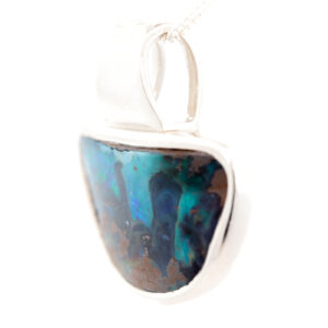 Sterling Silver Blue Green Purple Solid Australian Boulder Opal Pendant Necklace