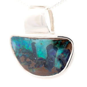 Sterling Silver Blue Green Purple Solid Australian Boulder Opal Pendant Necklace