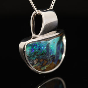 Sterling Silver Blue Green Purple Solid Australian Boulder Opal Pendant Necklace