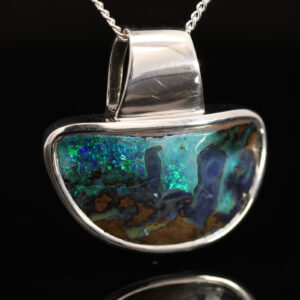 Sterling Silver Blue Green Purple Solid Australian Boulder Opal Pendant Necklace
