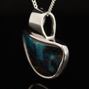 Sterling Silver Blue Green Purple Solid Australian Boulder Opal Pendant Necklace