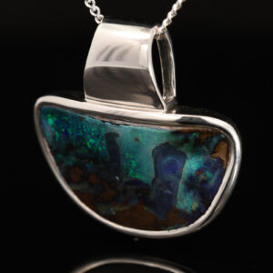 Sterling Silver Blue Green Purple Boulder Opal Pendant
