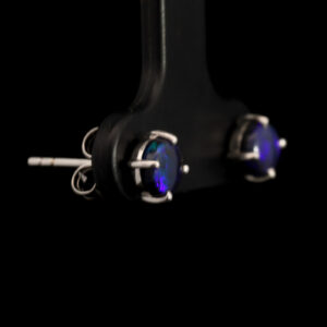 Sterling Silver Blue Purple Solid Australian Black Opal Earrings