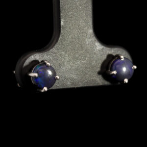Sterling Silver Blue Purple Solid Australian Black Opal Earrings