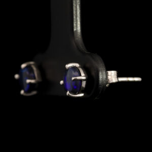 Sterling Silver Blue Purple Solid Australian Black Opal Earrings