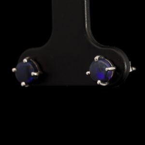 Sterling Silver Blue Purple Solid Australian Black Opal Earrings