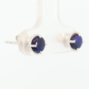 Sterling Silver Blue Purple Solid Australian Black Opal Earrings