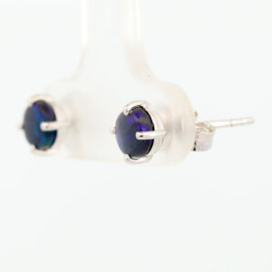 Sterling Silver Blue Purple Solid Australian Black Opal Earrings
