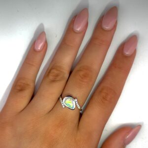 White Gold Green Orange Blue Solid Australian Crystal Opal Engagement Ring