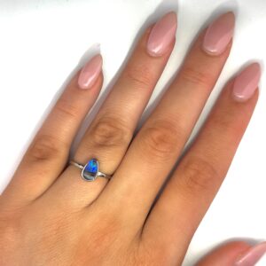 White Gold Blue Red Purple Solid Australian Boulder Opal Engagement Ring