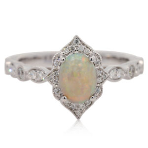 Custom White Gold Blue Green Yellow Orange Crystal Opal and Diamond Ring