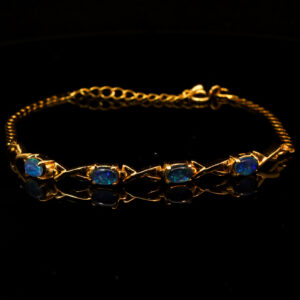 Gold Plated Sterling Silver Blue Green Triplet Opal Bracelet
