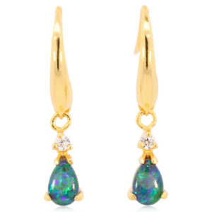 Gold-Plated Sterling Silver Blue Green Triplet Opal and Cubic Zirconia Earrings