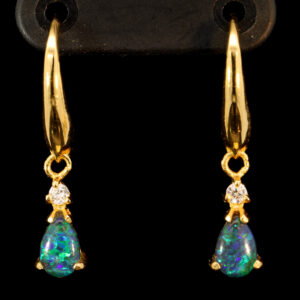 Gold-Plated Sterling Silver Blue Green Triplet Opal and Cubic Zirconia Earrings
