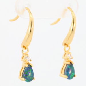 Gold-Plated Sterling Silver Blue Green Triplet Opal and Cubic Zirconia Earrings