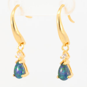 Gold-Plated Sterling Silver Blue Green Triplet Opal and Cubic Zirconia Earrings