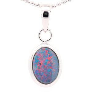 White Gold Blue Green Yellow Orange Red Doublet Opal Pendant