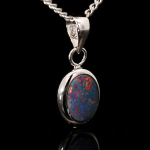 White Gold Blue Green Yellow Orange Red Doublet Opal Pendant
