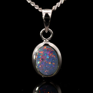 White Gold Blue Green Yellow Orange Red Doublet Opal Pendant