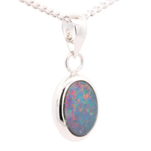 White Gold Blue Green Yellow Orange Red Doublet Opal Pendant
