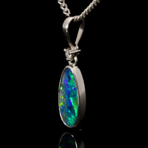 White Gold Blue Green Orange Red Doublet Opal and Diamond Pendant