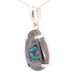 Sterling Silver Blue Green Boulder Opal Pendant