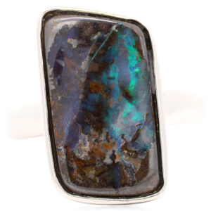 Sterling Silver Blue Green Boulder Opal Ring