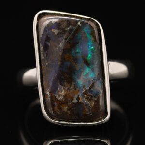 Sterling Silver Blue Green Boulder Opal Ring