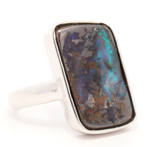 Sterling Silver Blue Green Boulder Opal Ring