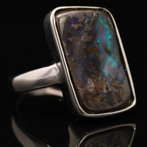 Sterling Silver Blue Green Boulder Opal Ring