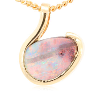 Yellow Gold Blue Green Yellow Orange Red Pink Boulder Opal Pendant