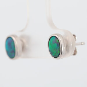 Sterling Silver Blue Green Black Opal Earrings